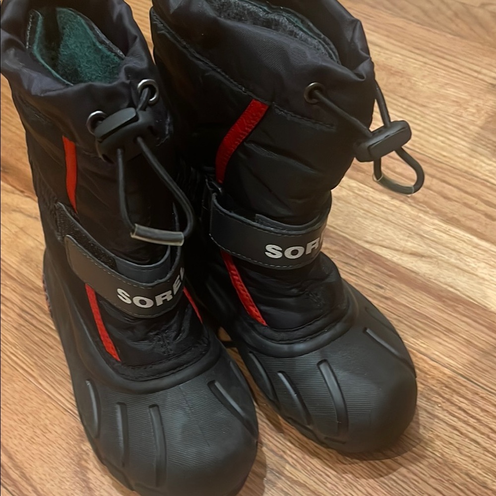 Sorel Kids Black and Red Snow Boots